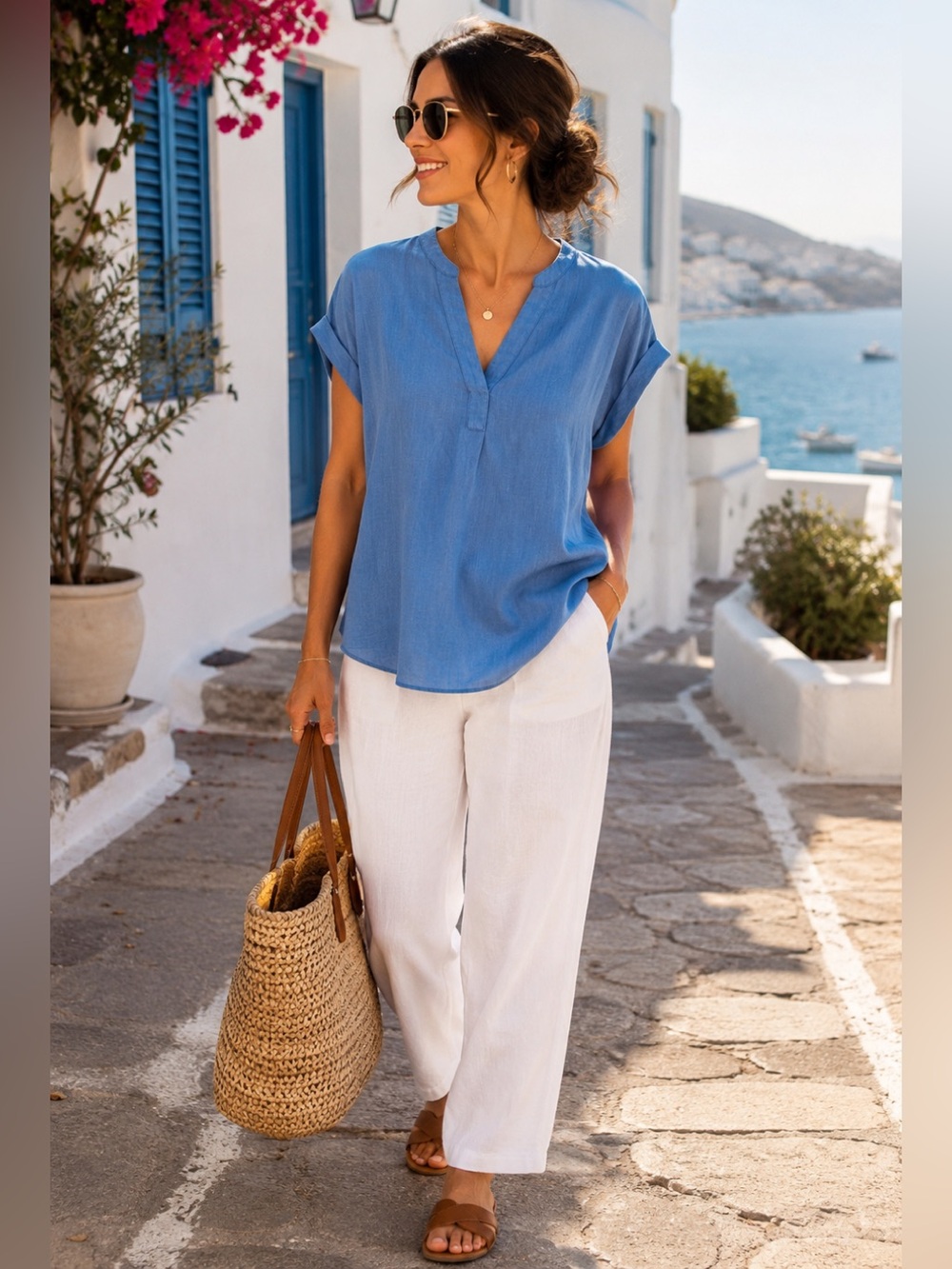 Rachel Rachel Roy Blue Roll Sleeve Blouse Small Rayon Blend Top